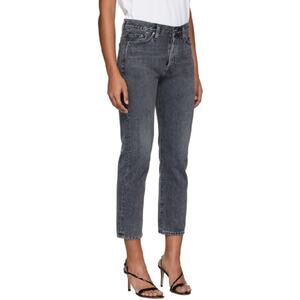 GOLDSIGN Mid Rise Cropped Straight Leg Jeans Gray/ Black NWT
